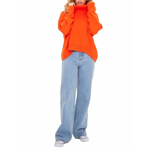 SUNSIOM Pull Col Roulé Ample pour Femmes Couleur Unie Manches Longues Automne Hiver Chaud Tricoté Mode Urbaine