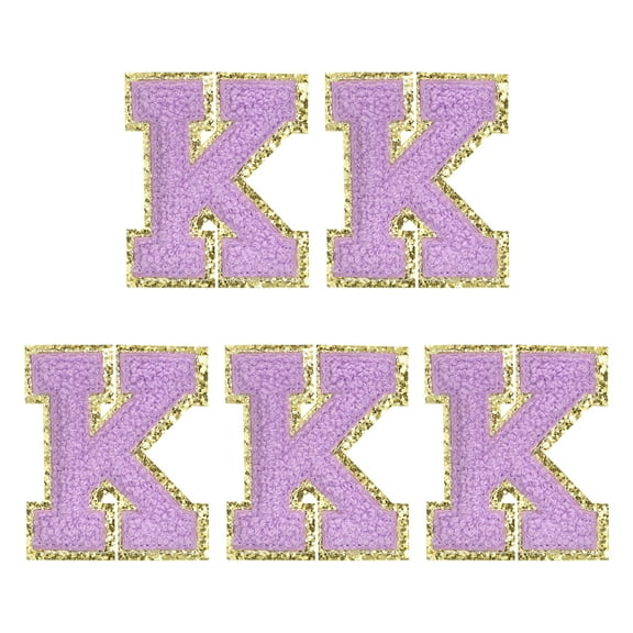 Uxcell Chenille Letter K Embroidered Patches 2.2" Self Adhesive Letter Stickers for Clothing(Purple, Pack of 5)