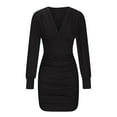 thumbnail image 5 of IROINNID Formal Dress for Women Wedding Guest Evening Party Formal Dress V-neck Slim Long Sleeve Lantern Sleeve Dress,Black, 5 of 6