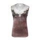thumbnail image 4 of ICHUANYI Clearance Women Fashion Summer Sexy Fold Printed Regular Lace Sleeveless V Neck Button Top(Coffee, S) ICHUANYI WER2023080904897, 4 of 5