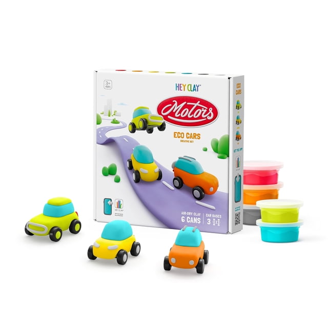 Kit de escultura en arcilla Fat Brain Toys Hey Clay Eco Cars con aplicación