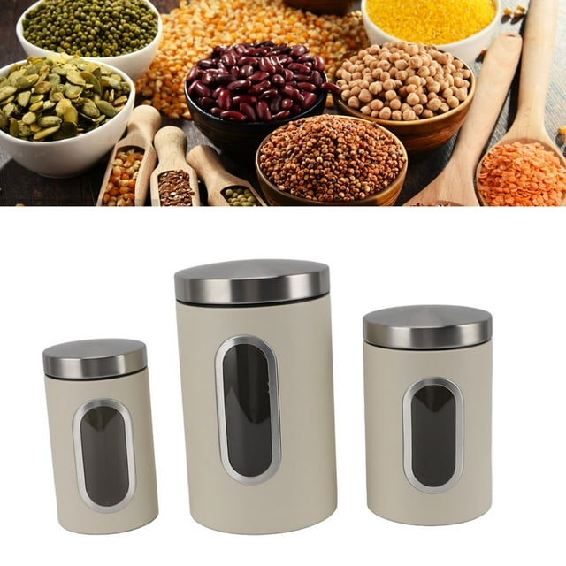 3 Piece Canisters Sets For The Kitchen, Kitchen Jars With See Window, Airtight Coffee Container Tea Organizer & Sugar Canister, Kitchen Canisters Kitchen Decor