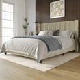 thumbnail image 2 of Home Design Saco Twin Upholstered Platform Bed Frame For Adult, Dark Beige, Easy Assembly, 2 of 6