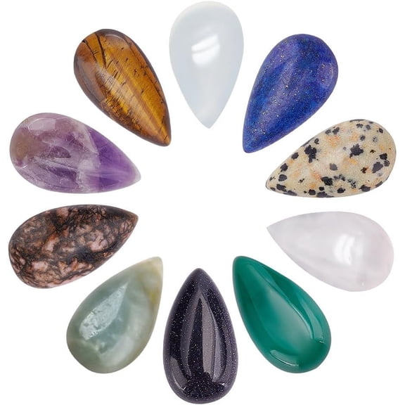 PH 10pcs Teardrop Shaped Natural Gemstone Cabochons Flatback Quartz Agate Cabochons Stone for Necklace Jewelry Making DIY Craft Home Decoration 10 Mixed Colors Multi-color