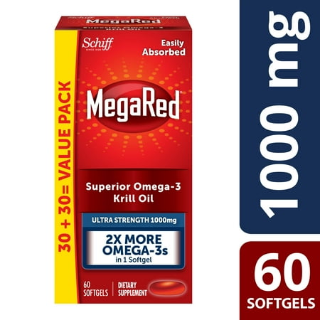 - MegaRed Ultra Strength Omega-3 Krill Oil Softgels, 1000 Mg, 60 Ct
