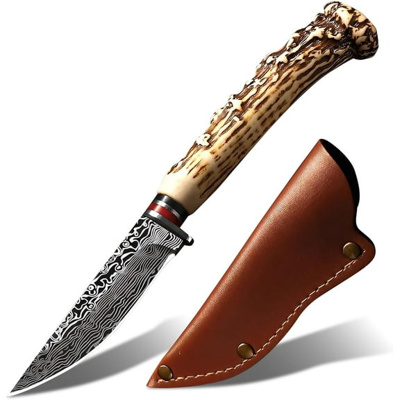 Fixed Blade Camping Knife with Leather Sheath Plys 3.5 Inch Survival Knife - Gift for Men, Ideal for Chopping, Hunting Outdoor, #WTZG198