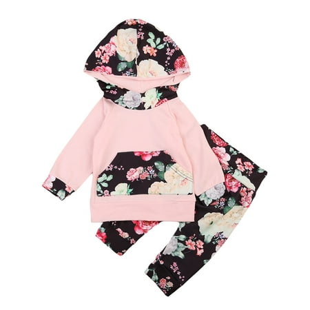 

LisenraIn Baby Girls Outfit Sets Long Sleeve Pullover Hoodies Floral Pants
