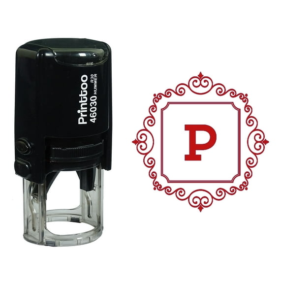 Printtoo Square Swirl Border Alphabet P Monogram Initial Self Inking Rubber Stamp Office Stationary