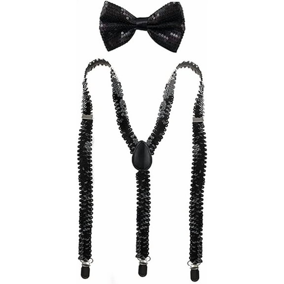 WE Sequin Bow Tie & Suspenders Set Suspender Bow Tie Set Clip On Y Shape Adjustable Braces
