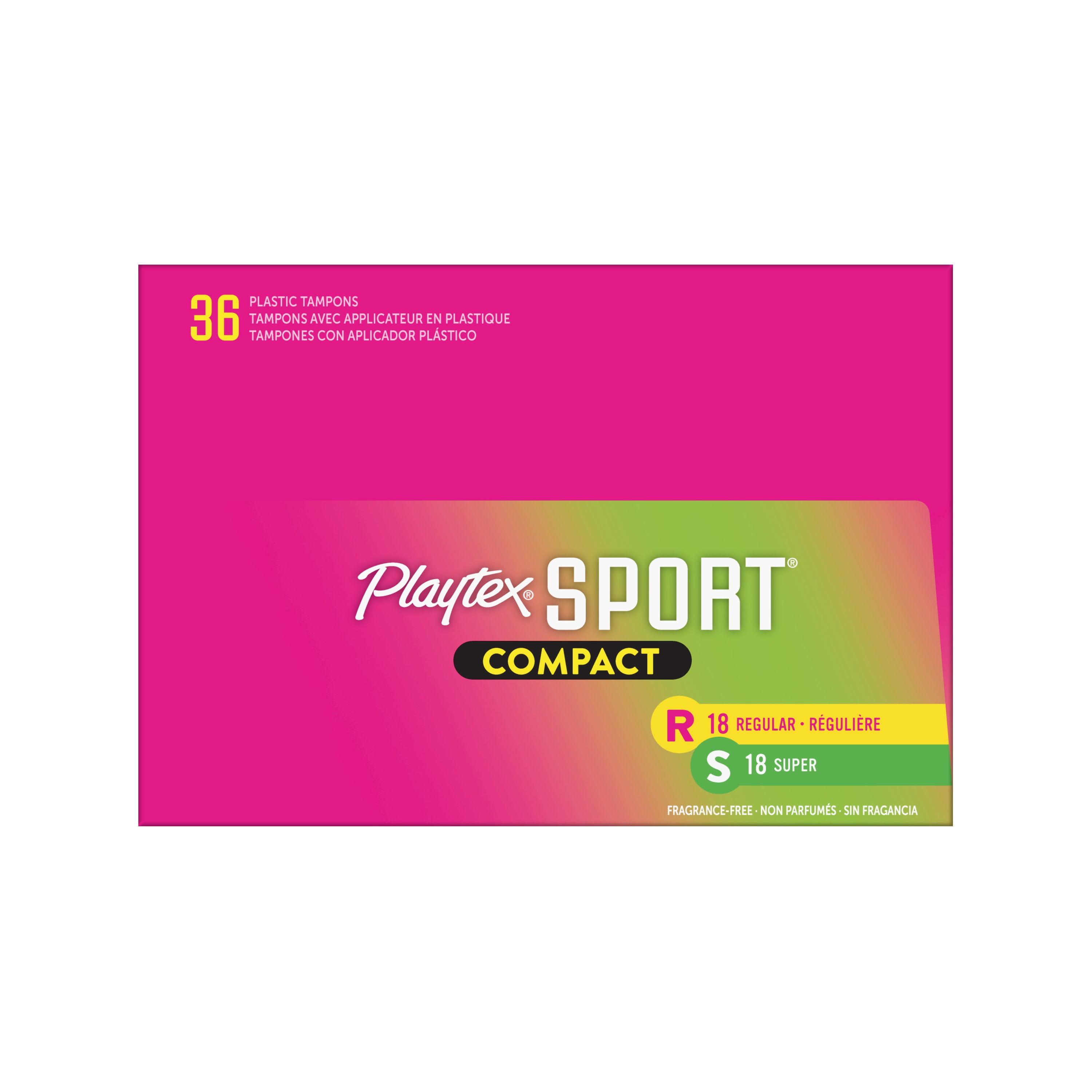 Playtex Sport Compact Plastic Tampons, Unscented, Regular/Super, 36 Ct 