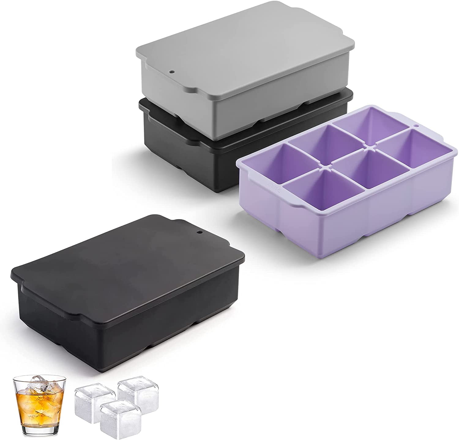 Sohindel Big Square Ice Cube Molds for Whiskey Cocktails and Bourbon, Reusable and BPA Free - Pink