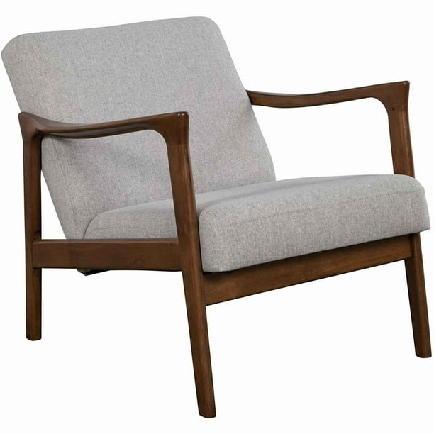 Fabric Upholstered Mid Century Wooden Lounge Chair Gray And Brown Com Fabric Upholstered Mid Century Wooden, Lounge Chairs With Wood Arms