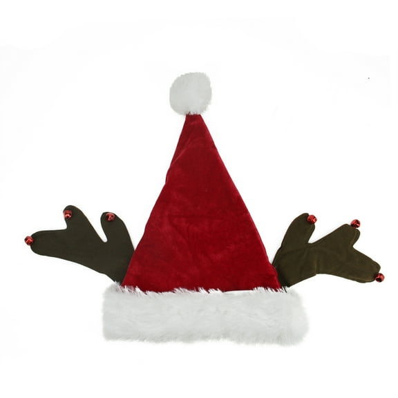 Red and Brown Reindeer Antlers Santa Hat Unisex Adult Christmas Costume Accessory - One Size