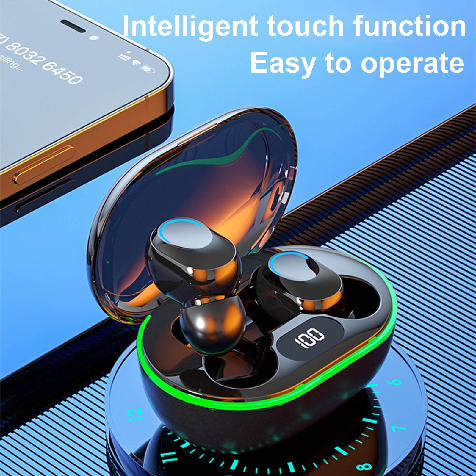 50% off Clearance Bluetooth Wireless Earbuds Stereo Headphones Low Power Noise Reduction Single Ear In-ear5.2 Bass LED Display IPX7 Earbuds with Charging Case