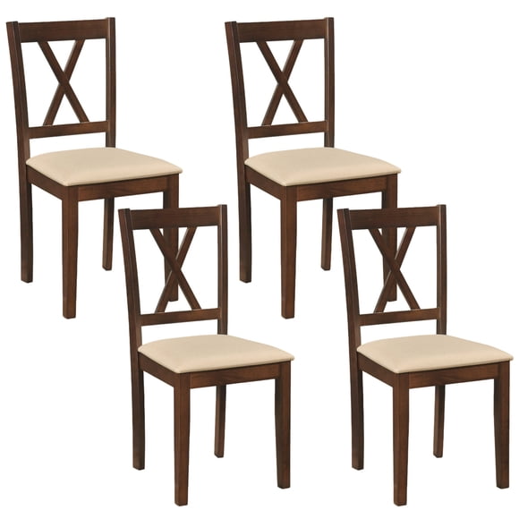 Costway 4PCS Wooden Dining Chair with Rubber Wood Frame, Curved Backrest for Dining Room