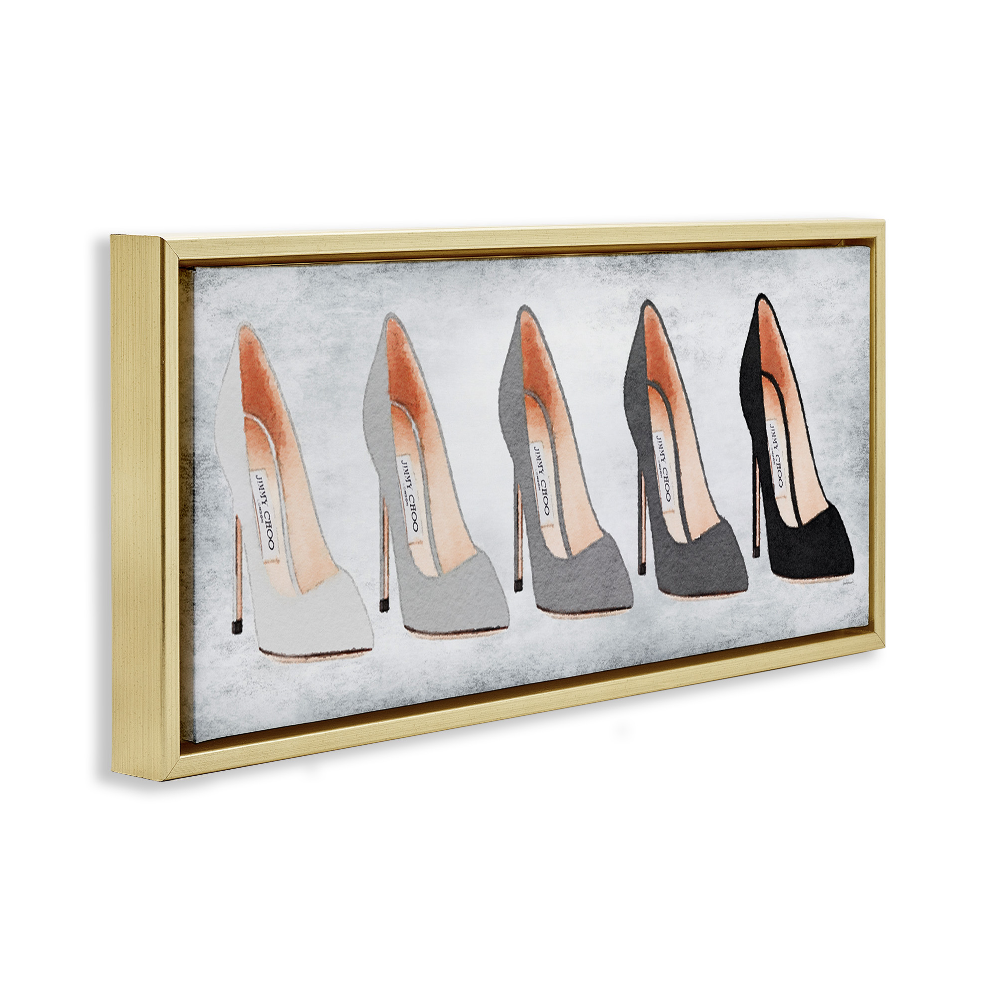 Stupell Industries Glam High Heels Grey Shades Beauty & Fashion Painting Gold Floater Framed Canvas Art Print Wall Art, 25 x 11