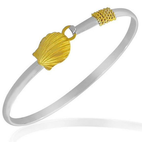 925 Sterling Silver Two-Tone Seashell Classic Oval-Shape Bangle Bracelet