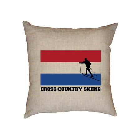 Classic Cross Country Ski - Netherlands Olympic - Cross-Country Skiing - Flag - Silhouette Decorative Linen Throw Cushion Pillow Case with Insert