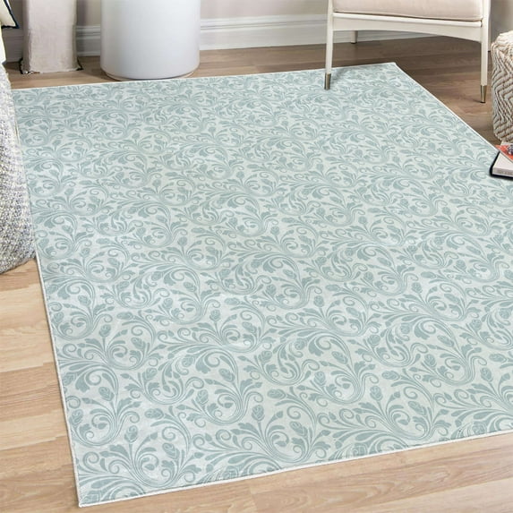 Floral Decorative Rug, Medieval Victorian Petals Baroque Blooms Swirls Flourish Spring Illustration, Quality Carpet for Bedroom Dorm and Living Room, 6 Sizes, Almond Green, by Ambesonne