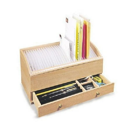 - Wood Mail Bill Letter Organizer Caddy Holder W/ Drawer Wooden Personal Secretary