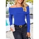 thumbnail image 4 of Suéter PRETTYGARDEN Hombros Descubiertos Azul Pequeño Tejido Acanalado, 4 of 8