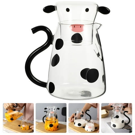 Nicehomfit Cow Glass Water Pitcher Glass Pitcher White 1Pcs