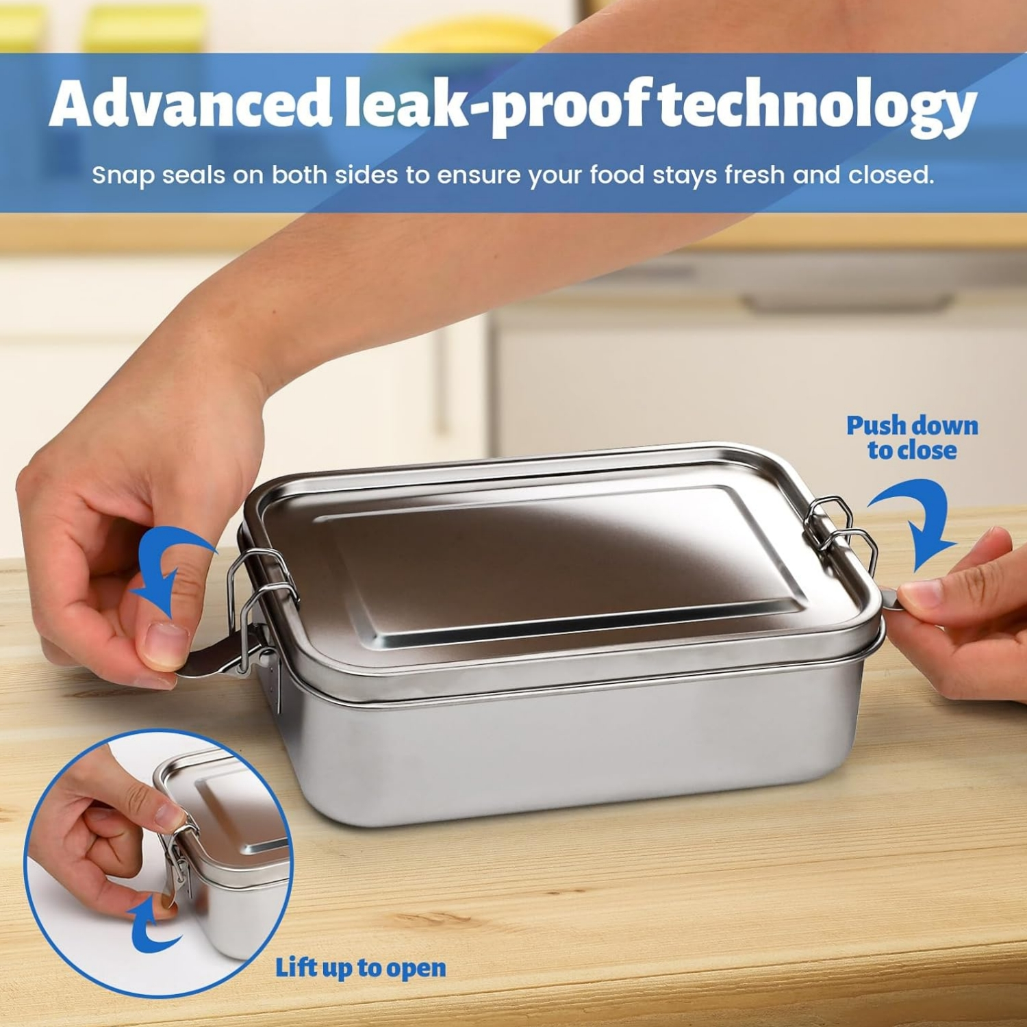 Stainless Steel Bento Box,Metal Bento Lunch Box,Food Storage Containers,Lunch Box,Adjustable Divider Included-Lockable Clips to Leak Proof-Dishwasher Safe-BPA free,28.7oz/850ml-1Pc