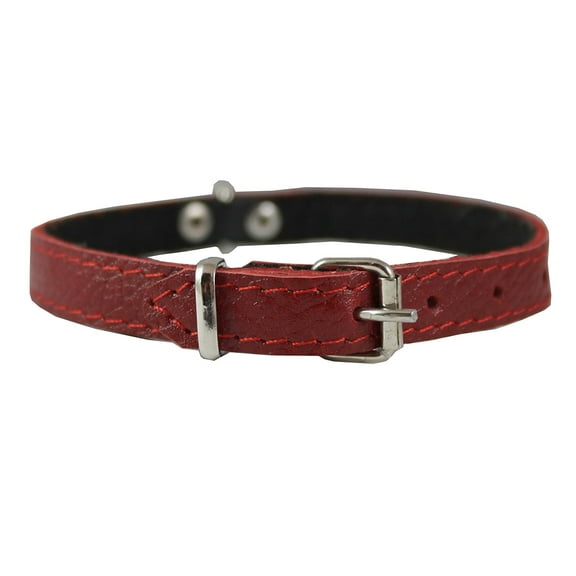 Red Genuine Leather Felt Padded Dog Collar 13"x1/2" Wide Fits 9"-12" Neck, Chihuahua, Yorkshire Terrier, Puppies