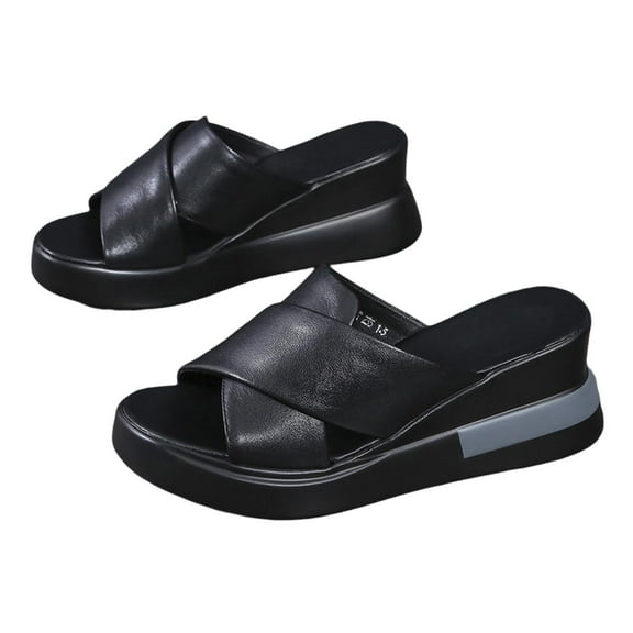 huanledash 1 Pair Women Sandals Fine Stitch Comfortable Polyurethane Platform Wedge High Heel Sandals for Work