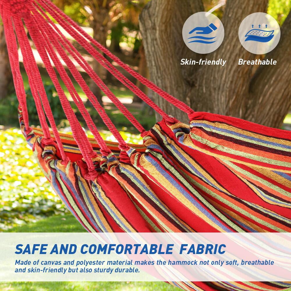 QUANFENG QF Hammock 2-Person Canvas Cotton Portable Camping Hammock, Support 440lbs, Red