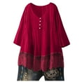 thumbnail image 4 of Fgnfyis T Shirts for Women Women Three Quarter Lace V Neck Plus Size Top T Shirt Blouse Casual Comfortable Womens Tops Red L, 4 of 9