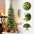 thumbnail image 3 of LuxenHome 7.5Ft Pre-Lit Green Slender Artificial Christmas Tree with Metal Stand, 3 of 9