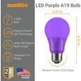 thumbnail image 2 of Sunlite LED A19 Colored Light Bulb, 3 Watts (25w Equivalent), E26 Medium Base, Non-Dimmable, UL Listed, Party Decoration, Holiday Lighting, Purple, 6 Pack, 2 of 7