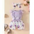 thumbnail image 4 of vera natura Baby Girls 3Pcs Summer Outfit Lace Sleeve Ribbed Romper + Bow Shorts + Headband Set Clothes, 4 of 8