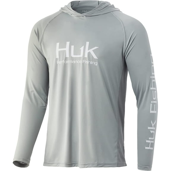 Huk Vented Pursuit Hoodie Long Sleeve Fishing Tee Overcast Grey XXL