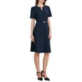thumbnail image 2 of INSPIRE CHIC Vestido de cóctel A-Line para mujer con choker, escote en V, manga corta, con cinturón, elegante, falda acampanada, 2XL, azul marino, 2 of 5