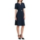 thumbnail image 2 of INSPIRE CHIC Vestido de cóctel A-Line para mujer con choker, escote en V, manga corta, con cinturón, elegante, falda acampanada, 2XL, azul marino, 2 of 5