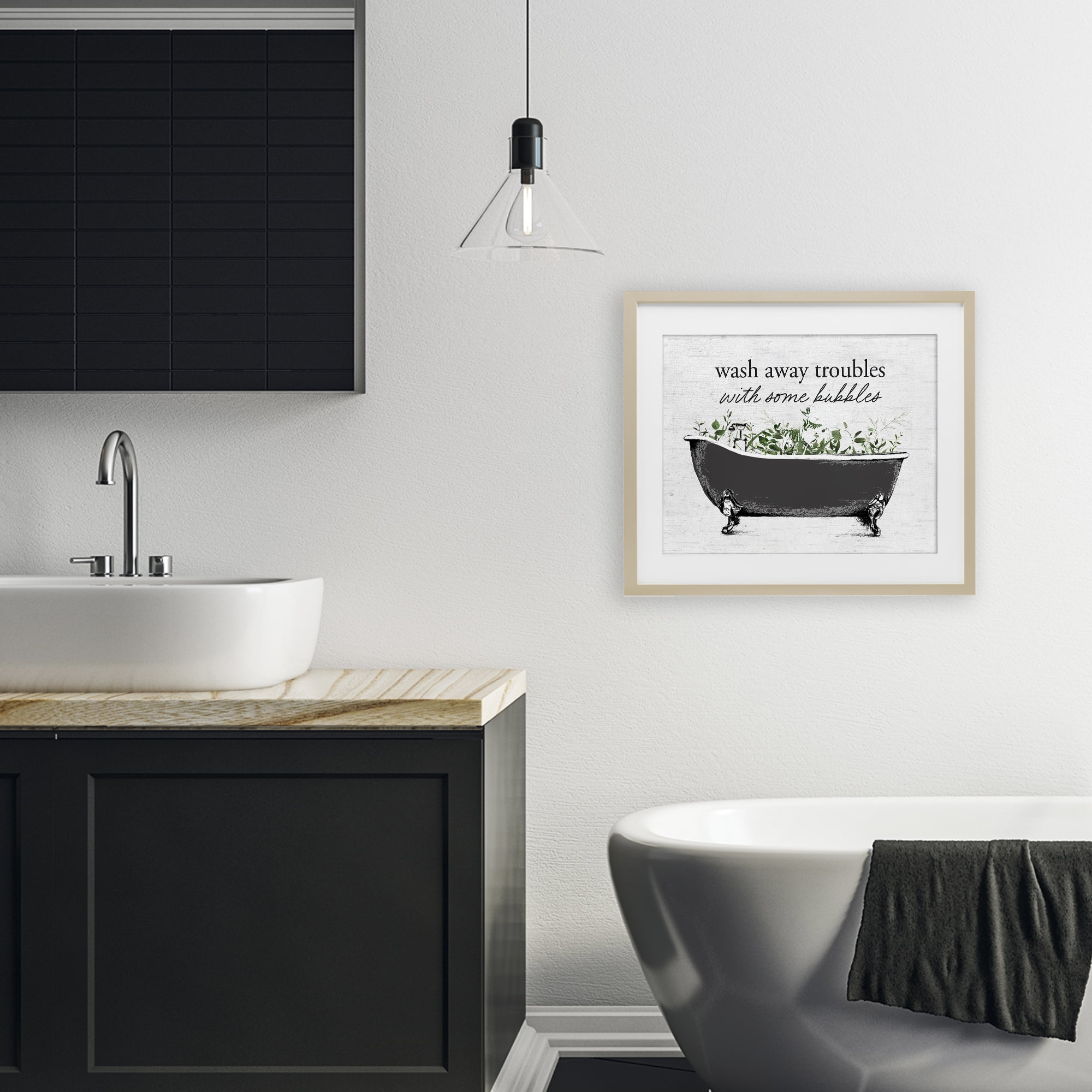 Comforting Bubble Bath Quote Birch Framed Print Under Glass, design by Lettered and Lined