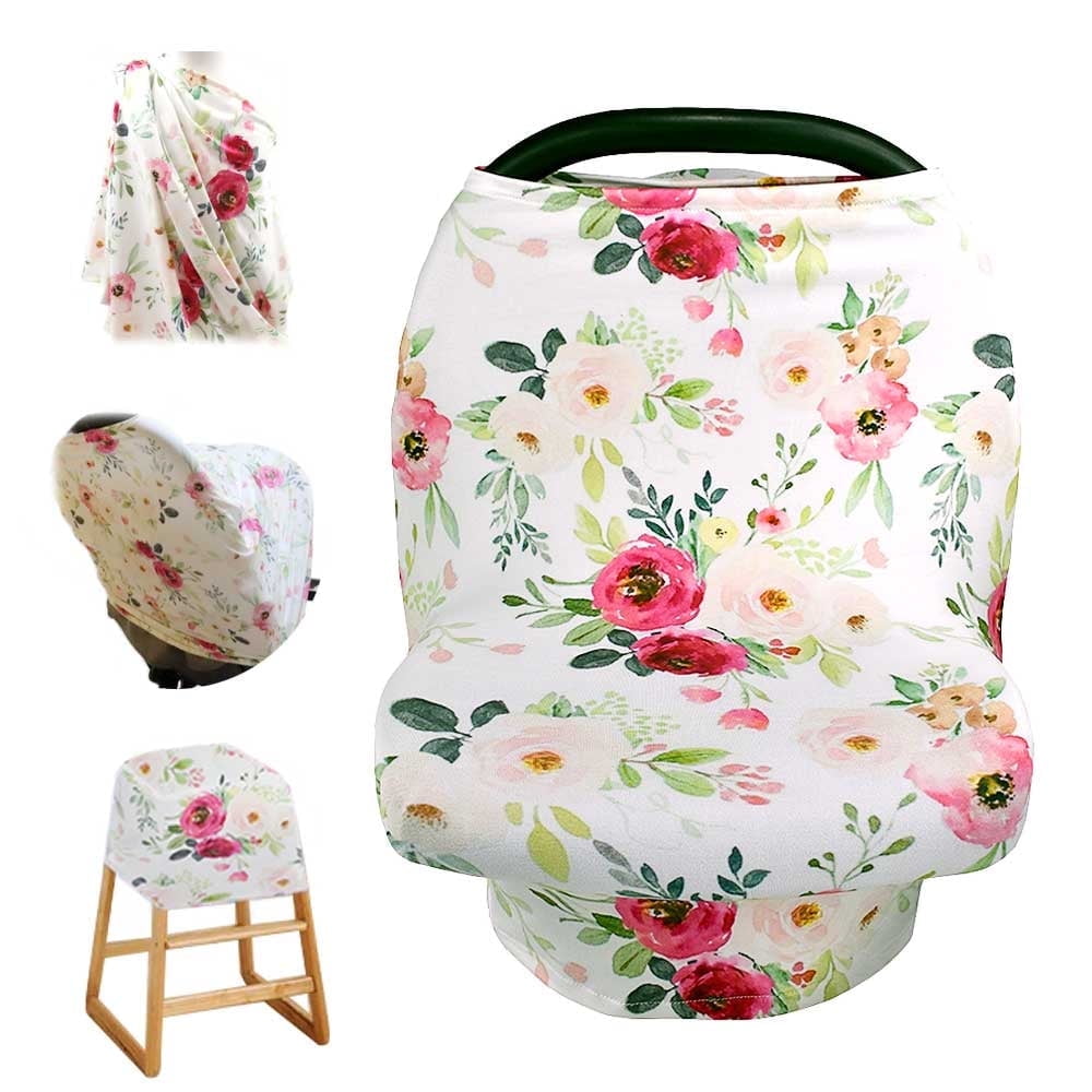 TANOFAR Car Seat Cover for Babies, Flower Car seat Canopy for Boys Girls, 4IN1 CarSeat Canopies for Newborn, Multiuse - Nursing Breastfeeding Covers, Stroller Covers, Scarf, Soft Breathable