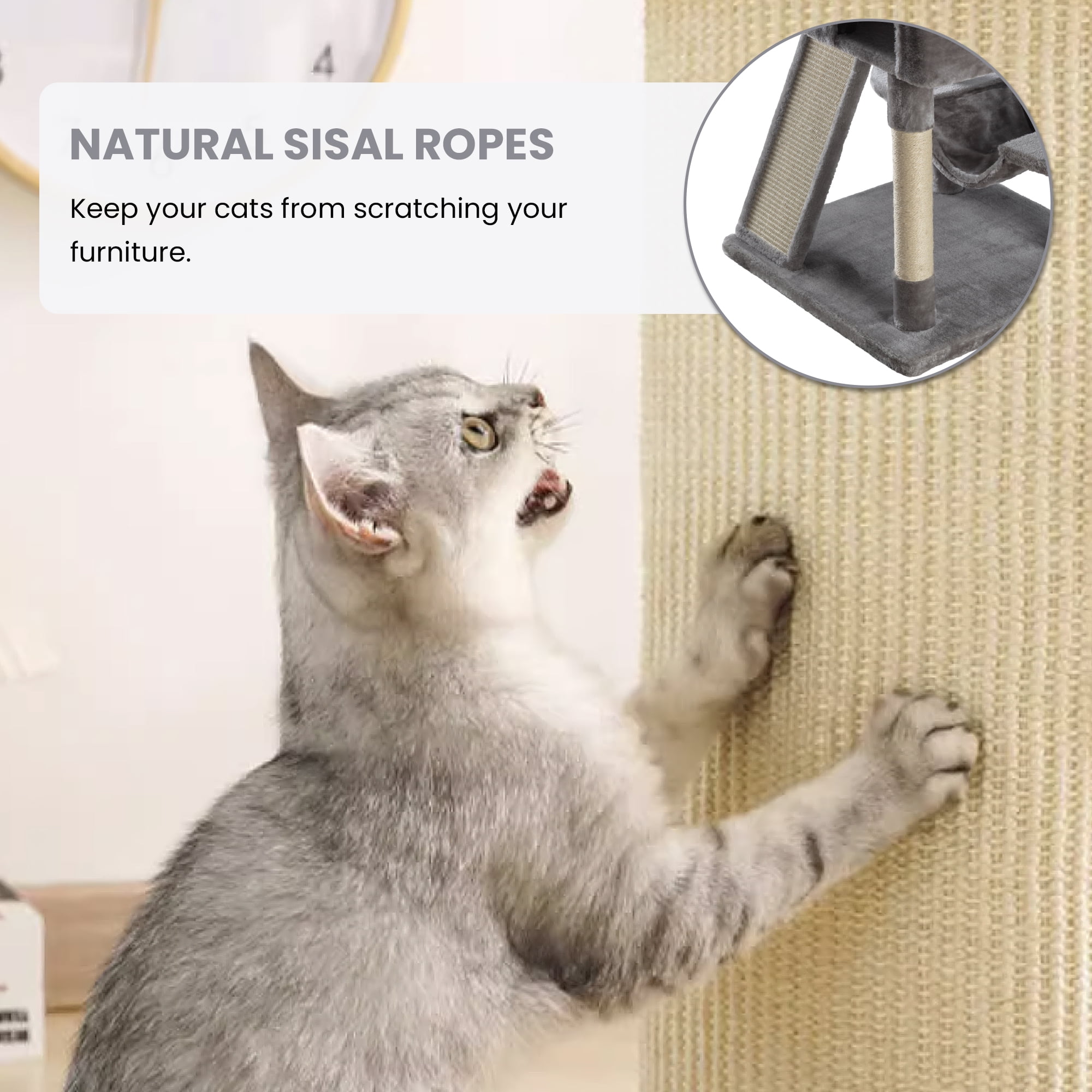 Merrland 65.7 " Large Cat Tree Tower and Condo for Cats with Hammock & Scratching Posts, Grey