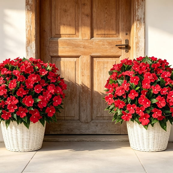 Zoxiy Sunlife Artificial Impatiens Flowers,Artificial Flowers Outdoor Impatiens,Uv Resistant Silk Impatiens Flowers For Spring Summer Garden Porch Patio Window Decor,Red Faux Flowers Impatiens