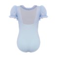 thumbnail image 4 of Doomiva Kids Girls Puff Sleeve Ballet Leotard Toddler Dance Mesh Spliced Gymnastics Bodysuit Outfit Light Blue 170, 4 of 7