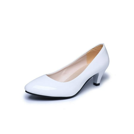 

Rotosw Women s Casual Dressy Pumps Closed Toe Low Heels Work Pumps Shoes Bright White 8.5