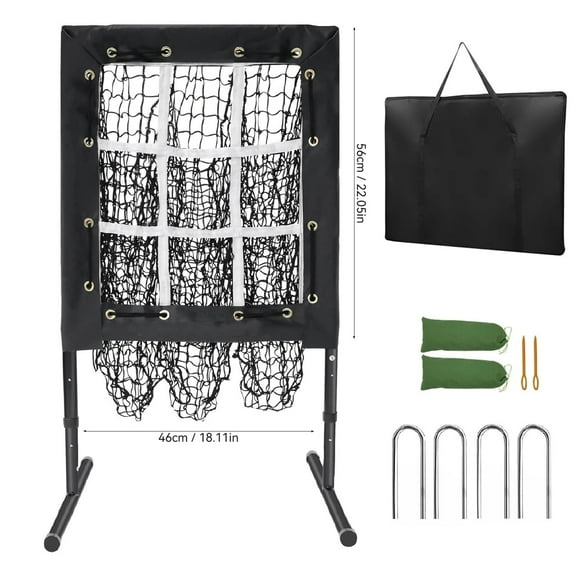 9 Hole Pitching Net, Heavy-Duty Baseball Net with Strike Zone for Pitching and Hitting, Height Adjustable Training Equipment with 9 Pocket Pitching Target for Baseball & Softball Practice