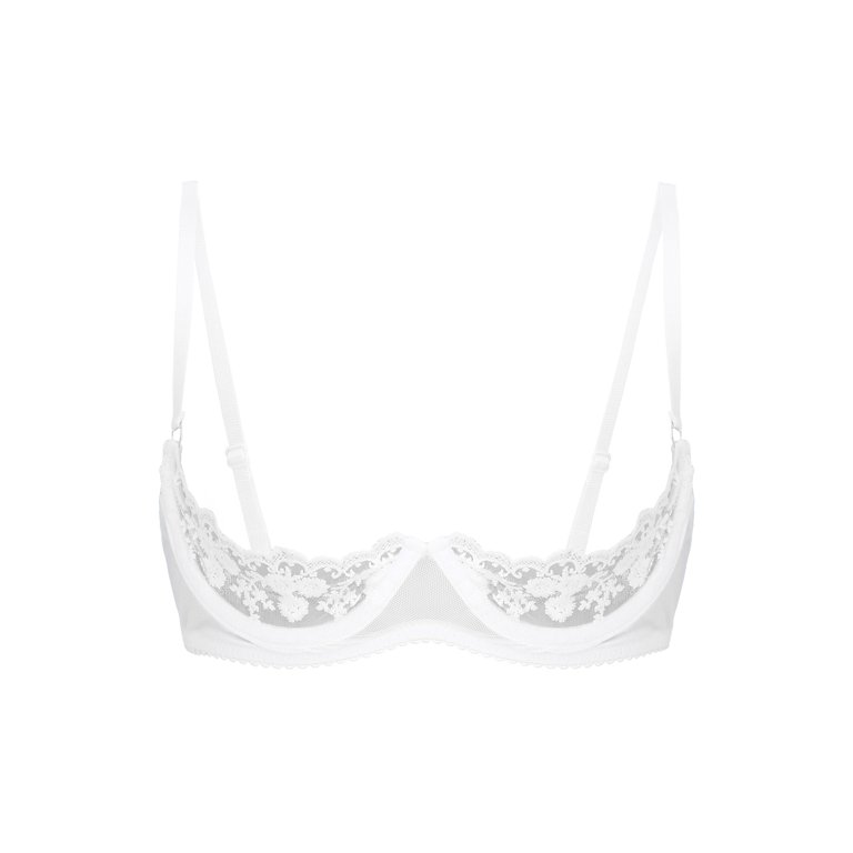 MSemis Women's Hollow Out Lingerie Open Cups Bra Push Up Underwire Bra Tops  White XXL 