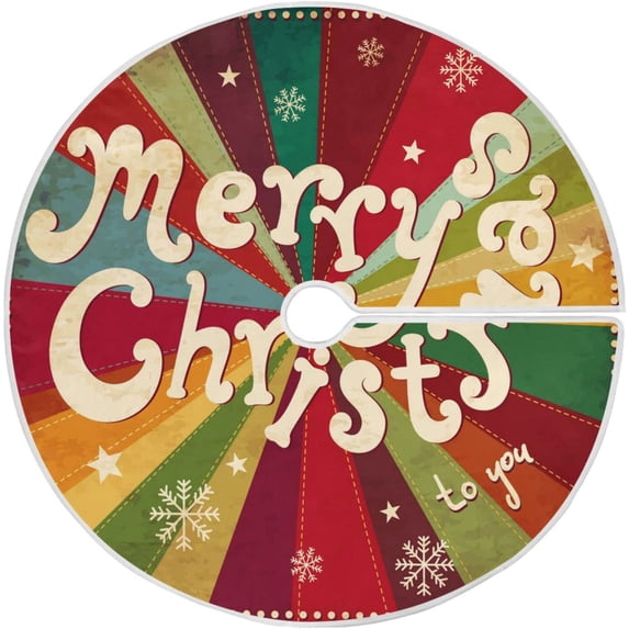FMSHPON Vintage Christmas Card Xmas Christmas Tree Skirt Stand Mat for Holiday Party Decoration Indoor Outdoor 48 inches