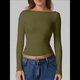 thumbnail image 5 of Camisa de Larga con Cuello Redondo para Mujer, Básica, con Doble Forro y Fruncido Lateral, para Salir Verde S, 5 of 6