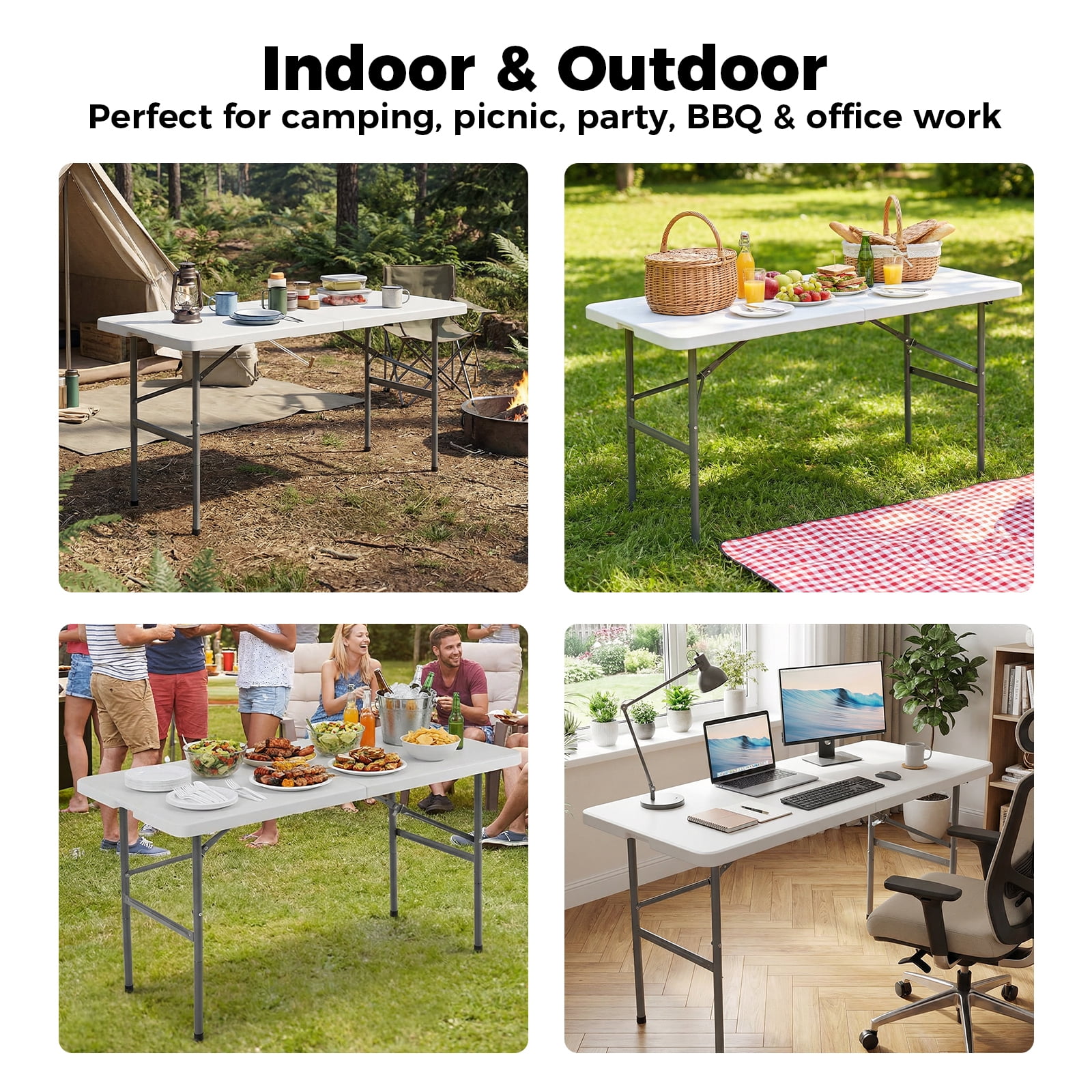 Alvantor Heavy Duty Folding Table Indoor Outdoor, Portable Camping Table, White