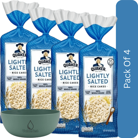 Quaker Gluten-Free Lightly Salted Rice Cakes – 4.47 oz-4pk, With Olive Green Bowl By ValueNest