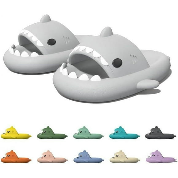 Men's and Women's Shark Slides Cloud Slippers with Thick Sole and Deep Heel Cup Footbed - Anti-Slip Beach Pool Shower Shoes for Summer